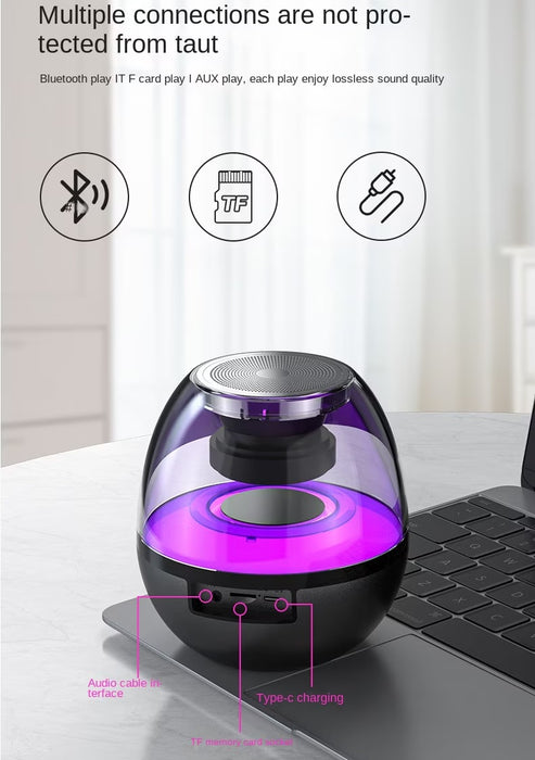 Mini boxa portabila cu extra bass, RGB, sunet 360°, HD, bluetooth 5.0, USB Type-C, negru