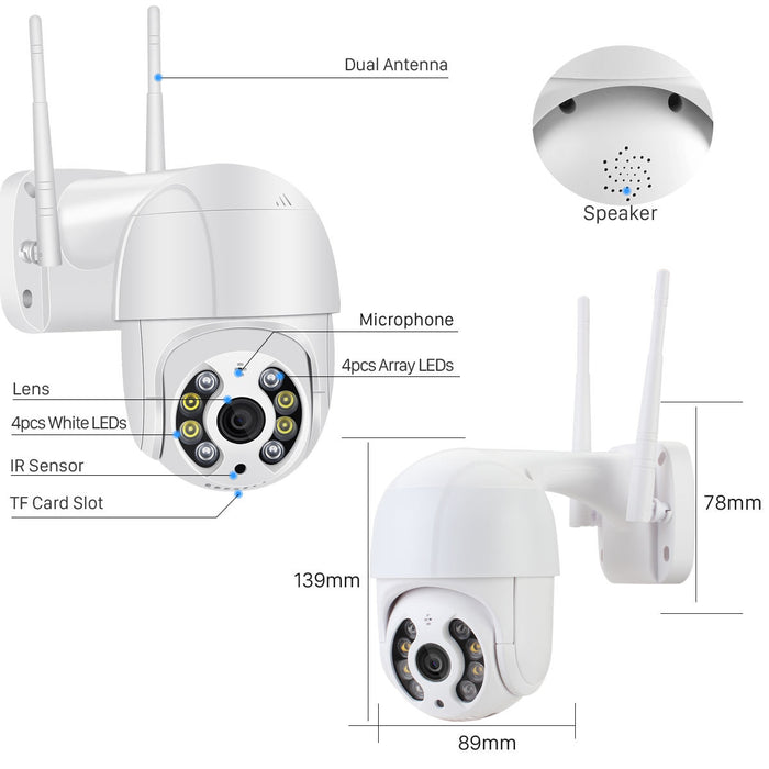Μίνι κάμερα παρακολούθησης WiFi, 2MP, HD, περιστροφή, δύο διαδρομές, αυτόματη κίνηση και αισθητήρα παρακολούθησης, λευκό