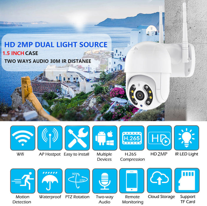 Μίνι κάμερα παρακολούθησης WiFi, 2MP, HD, περιστροφή, δύο διαδρομές, αυτόματη κίνηση και αισθητήρα παρακολούθησης, λευκό