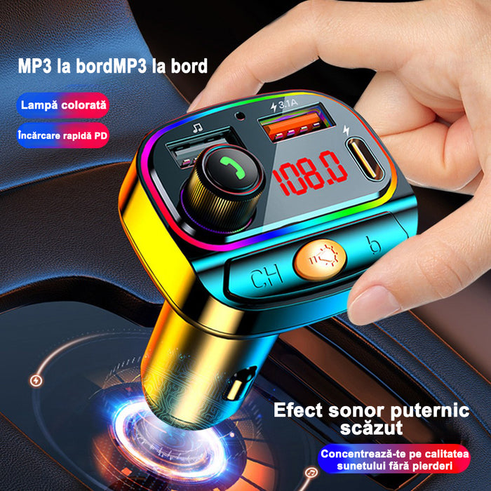 Modulator FM, Bluetooth 5.0, functie incarcare auto, afisaj digital, 7 RGB, negru