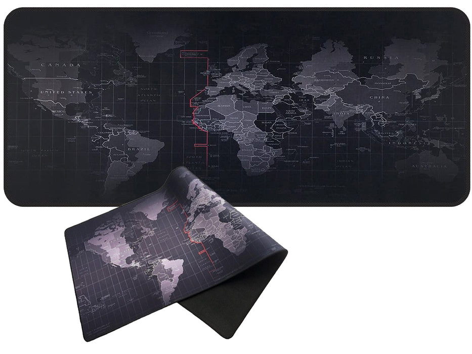Мишка подложка XXL, със световната карта, висококачествена, 80x30см, водоустойчив, черно