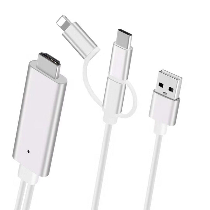 3in1 adapter, a HDMI-től a Lightning/MicroUSB/USB-C-ig, 4K lejátszás, kábelhossz 2M