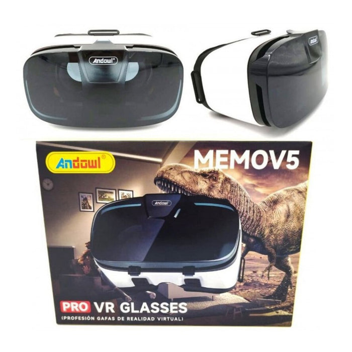 Ochelari VR 3D Andowl Q-MEMOV5 PRO, compatibil Android, Windows, iOS, cu lentila asferica, fara distorsiune, alb cu negru