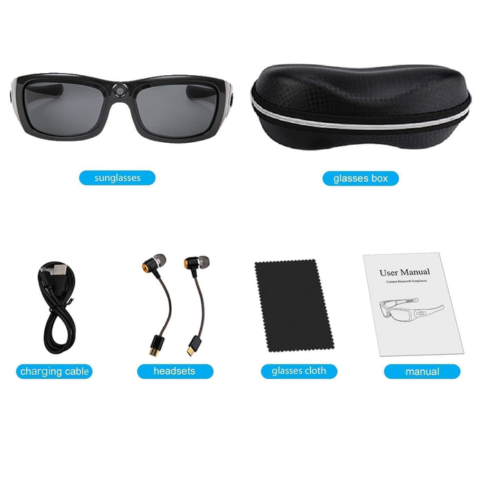 Ochelari de soare cu camera spion si casti SC6000, bluetooth si microfon, suporta card TF pana la 32GB, negru