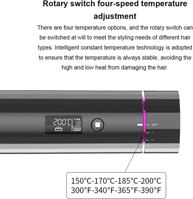 Ondulator de par compact, fara fir, portabil, cu afisaj LCD si incarcabil USB