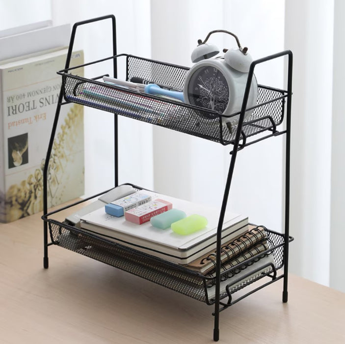 Organizator metalic multifunctional, cu 2 nivele, ideal pentru cosmetice sau condimente, negru