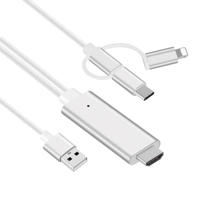 3in1 προσαρμογέας, από HDMI έως Lightning/MicroUSB/USB-C, 4K αναπαραγωγή, μήκος καλωδίου 2m