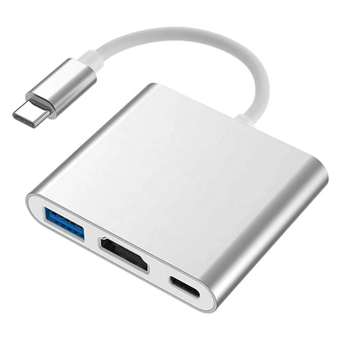 Adapter-Hub 3 σε 1 USB-USB τύπου C-USB 3.0 και HDMI, Silver