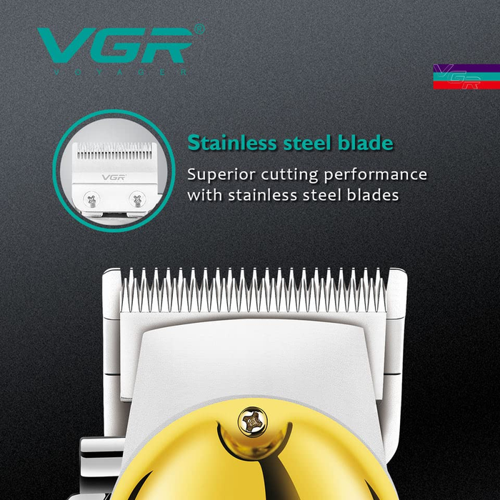 VGR VV680 professzionális trimmer rozsdamentes acél pengével, 5W, LCD kijelző, fekete-arany