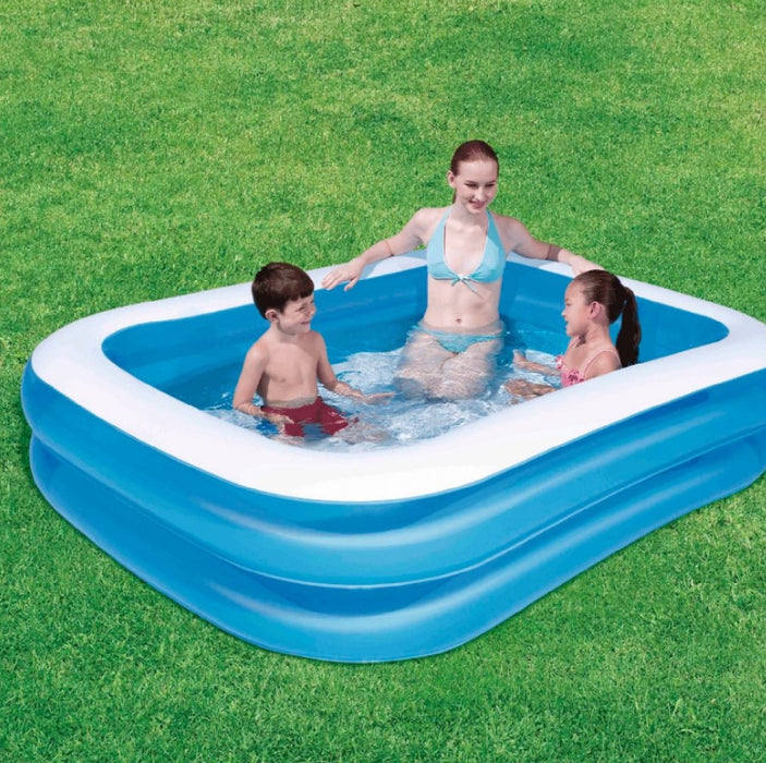 Piscina gonflabila dreptunghiulara, 200x150x50cm, pentru gradina sau terasa, albastru cu alb