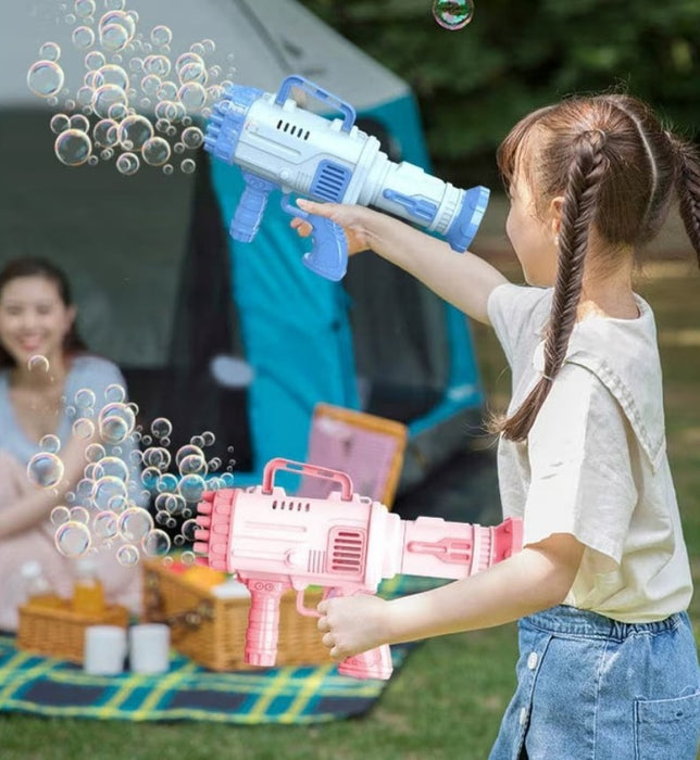 Pistol de jucarie-bubble gun de facut baloane din sapun, cu 32 de orificii, pentru copii de peste 3 ani