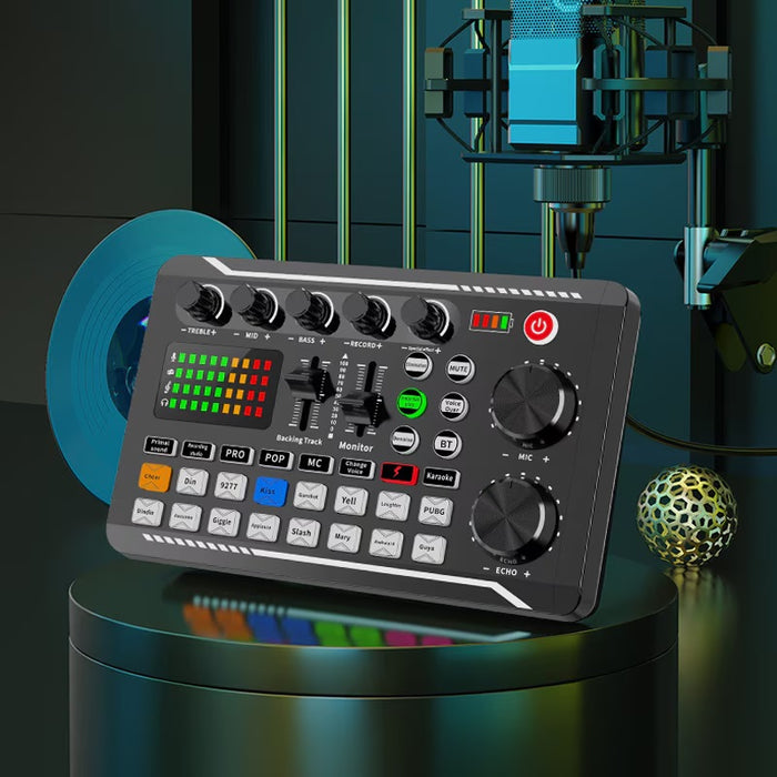 Placa de sunet bluetooth, cu mixer audio, schimbator de voce, 18 efecte de sunet live si mixer pentru microfoane, negru