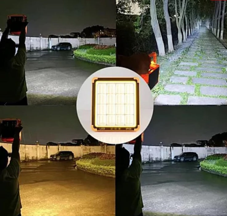 Proiector LED D9 cu panou solar, 100 W, cu funtie de incarcare telefon