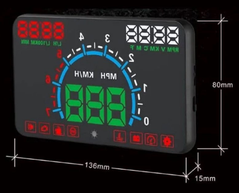 Прожекционен екран на екрана на 5.8 ″ предно стъкло, Heads Up Display E350, съвместим на автомобили, които имат сокет на OBD