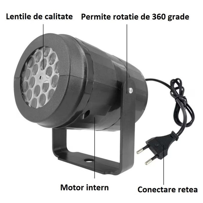 Proiector laser LED pentru Craciun, pentru interior, 16 modele, negru