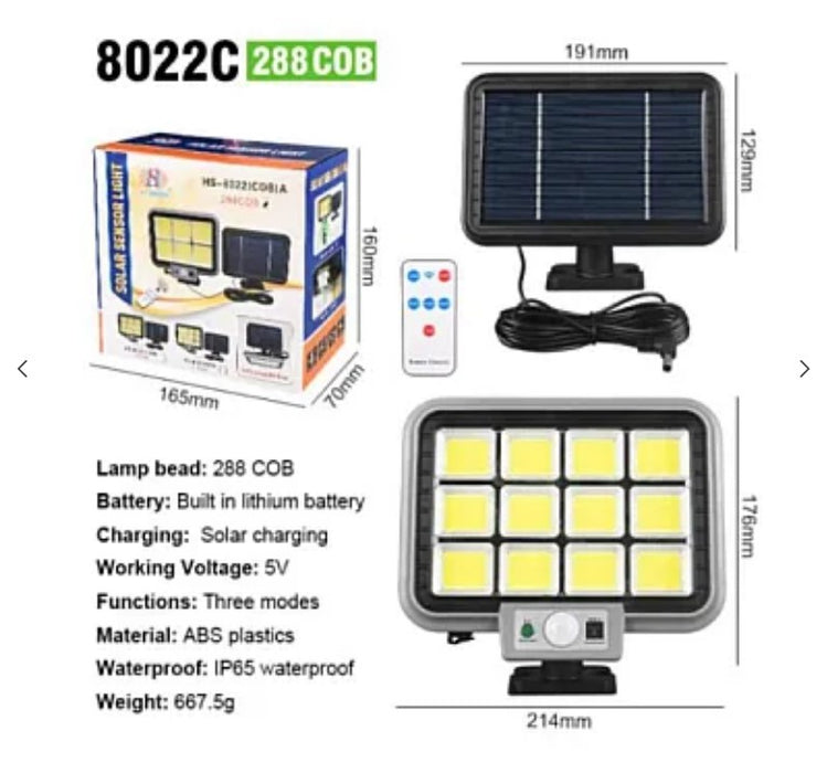 Solar Projector 288LED, 50W, Αισθητήρας κίνησης, HS-8022 Remote Control, 3 τρόποι φωτισμού