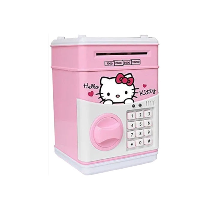 Pusculita Hello Kitty pentru copii 3 ani+ cu functie ATM cod pin si seif, roz