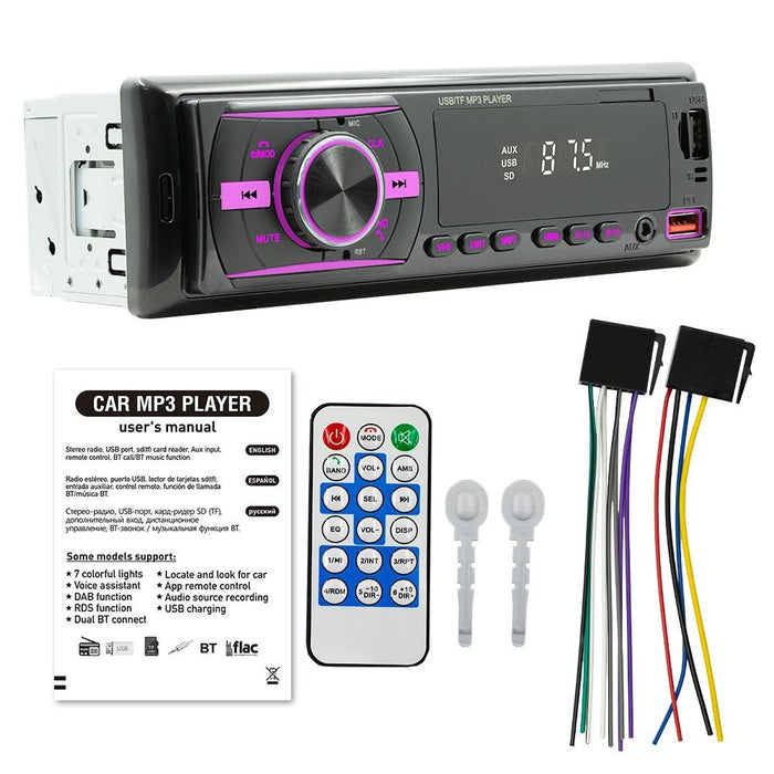 Radio MP3 Player Auto, cu Bluetooth, Afisaj in 7 Culori, 1Din, Telecomanda, Negru