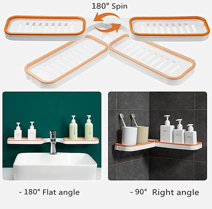 Ъглов рафт 90 ° или прав ъгъл 180 °, за банята поддържа до 5 кг, сиво-оранжево