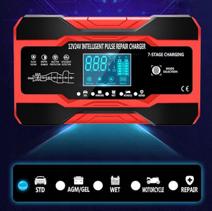 Egyenirányító autó akkumulátorok DP1210, 12V 10A - 24V 5A, 180W, 7 -STAGES töltés, 4 funkció, fekete, piros