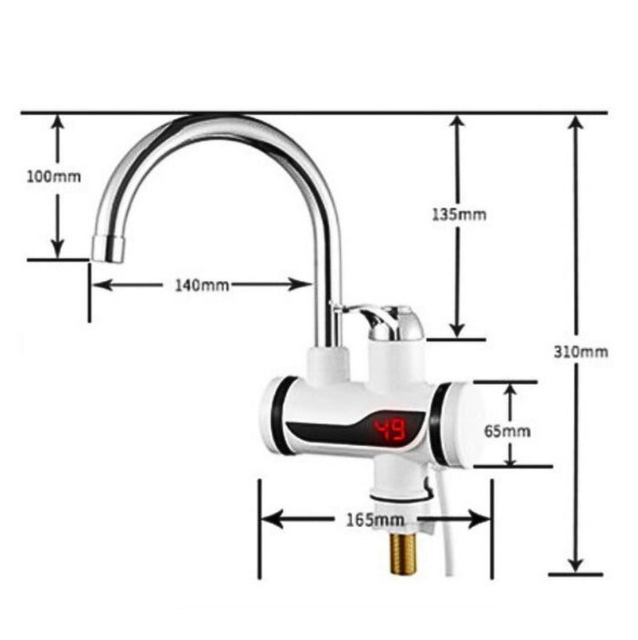 Robinet - Baterie Electrica 3KW, cu afisaj LED, 360 grade, temperatura reglabila, alb-inox