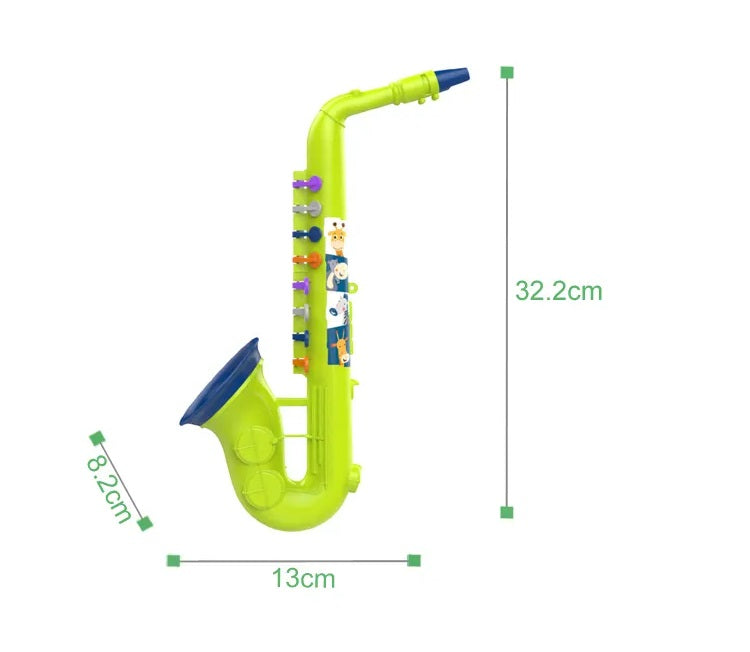 Saxofon de jucarie, din Plastic, 32.2x13x8.2cm, pentru Copii de 3 ani+, Verde/Portocaliu