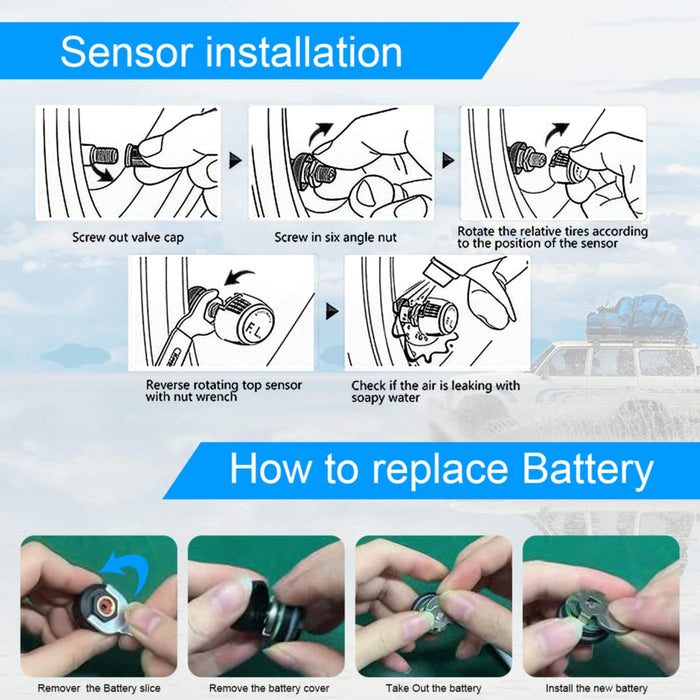 Senzori presiune si temperatura anvelope, cu alarma, incarcare solara, afisaj LCD, alarma, negru