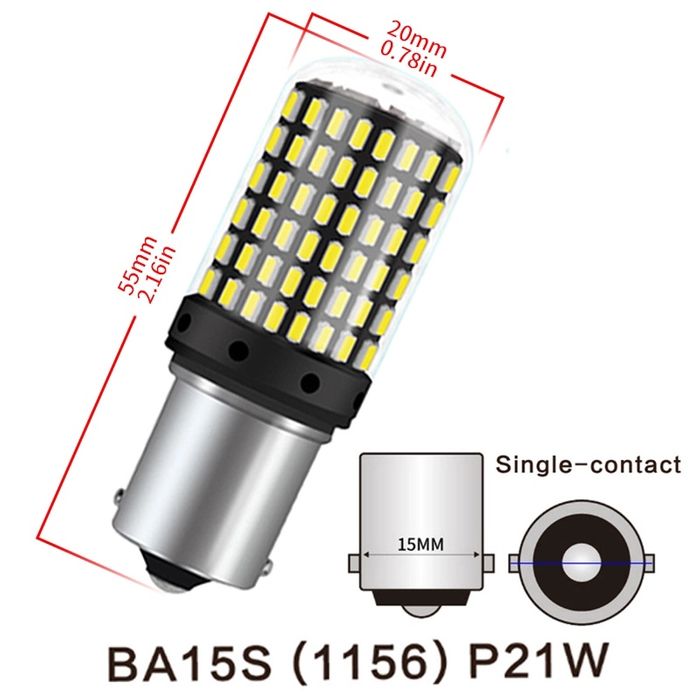 Σετ 2 λαμπτήρων LED LED 1156 BA15S P21W 3014, με 144 LED, 20W, για Marsarier, Signal ή Fraja