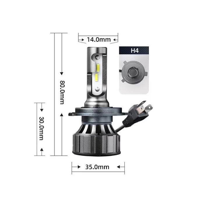 Set 2 becuri LED H4, Canbus, 120W, fara eroare, 12000LM, lumina alb-rece