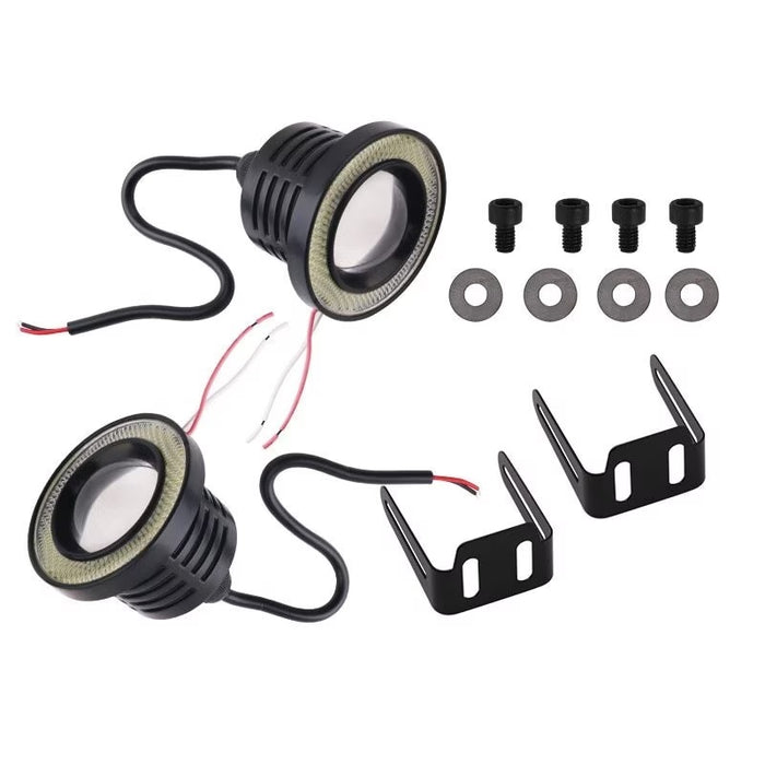 Set 2 proiectoare LED cu lupa si Angel Eyes, diametru 64mm, 6500K, 3200LM