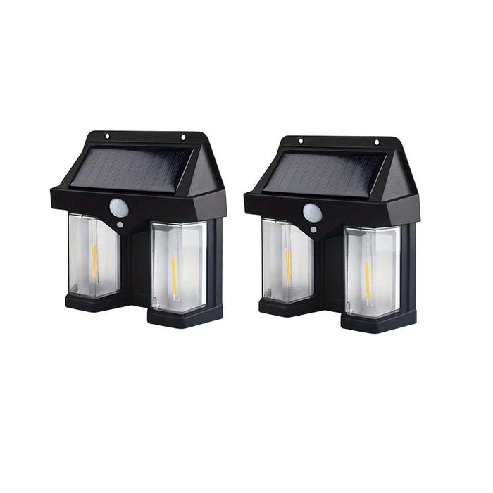 Set 2 x Lampi solare duble pentru perete, 2W, 1200LM, protectie intemperii IP65, pentru casa sau gradina, negru