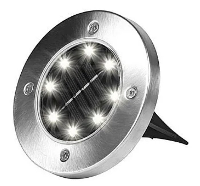 Set 4 Lampi Solare METALICE Argintii Disk Lights pentru gradina, alee, scari, terasa, balcon