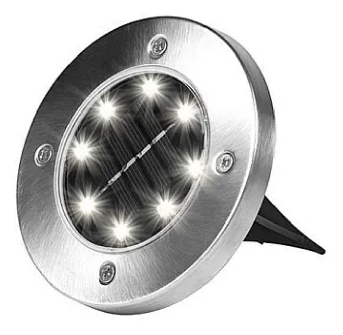 Set 4 Lampi Solare METALICE Disk Lights Argintii pentru Gradina