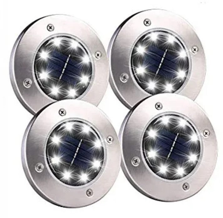 Set 4 Lampi Solare METALICE Disk Lights Argintii pentru Gradina