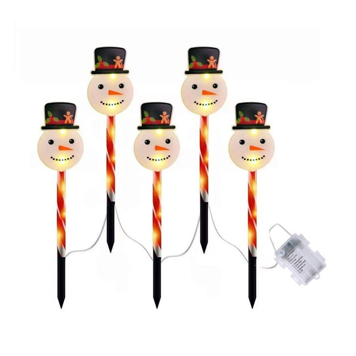 Set 5 LED-es napfény lámpák, hóember figurák, 37 cm magas, kerthez, fehérvörös-fekete