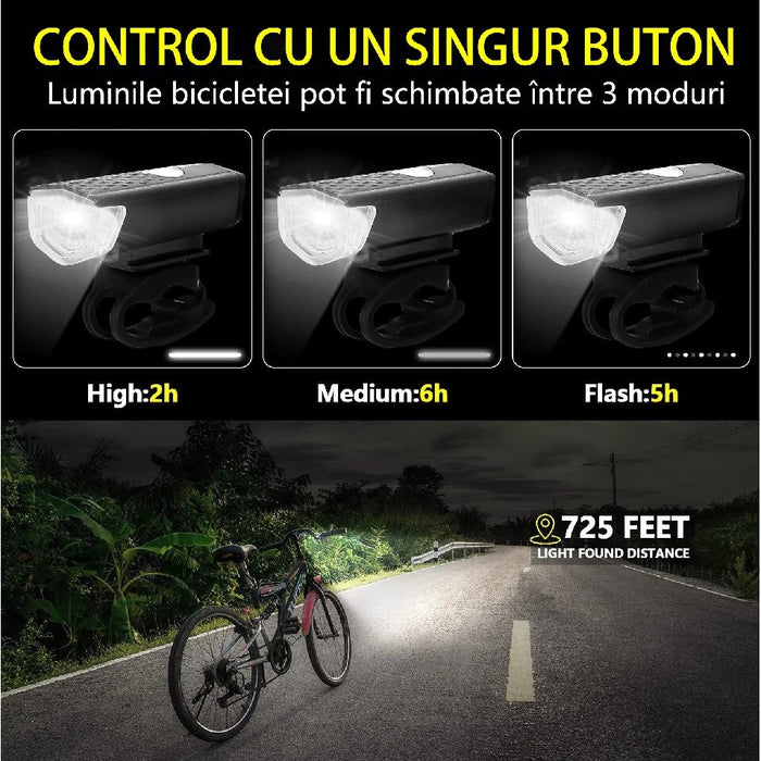 Комплект велосипед, фар и стоп светлини, USB акумулаторна батерия