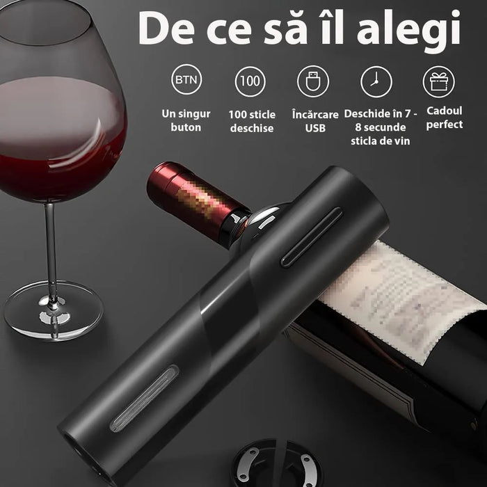 Set tirbuson electric 4 in 1, cu taietor de folie, dop, aerator de vin, desfacator Pentru Vin