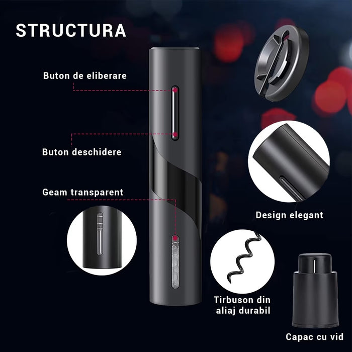 Set tirbuson electric 4 in 1, cu taietor de folie, dop, aerator de vin, desfacator Pentru Vin