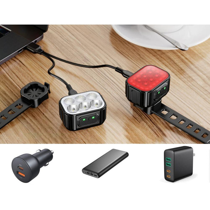 Σύνολο ποδηλάτων φώτων, φάρου και στάσης LED, USB επαναφορτιζόμενη, πριμοδότηση