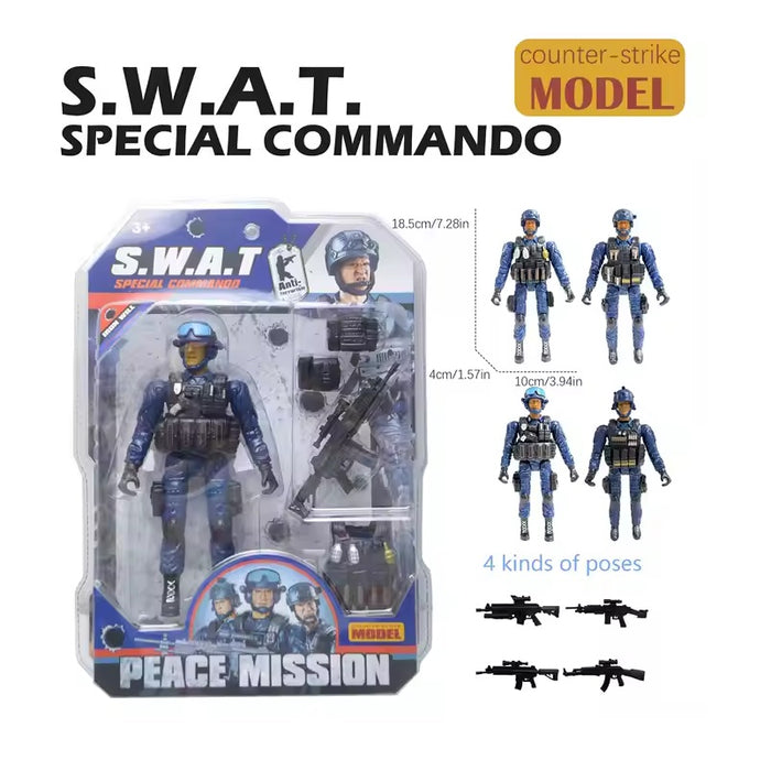 Soldat Counter-Strike cu arma, Misiune de pace SWAT, pentru copii de 3 ani+, 18.5 cm inaltime, albastru inchis