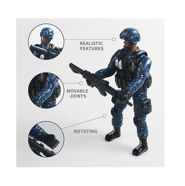 Soldat Counter-Strike cu arma, Misiune de pace SWAT, pentru copii de 3 ani+, 18.5 cm inaltime, albastru inchis