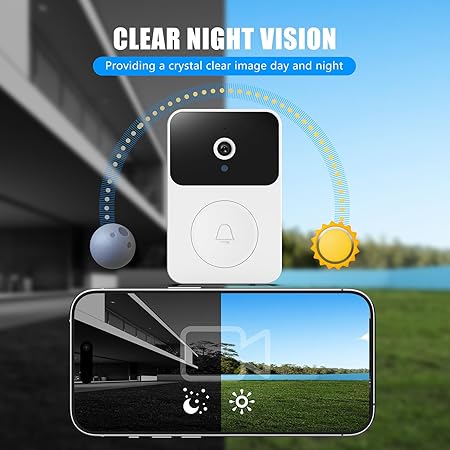 Sonerie inteligenta fara fir, distanta 30m, Wi-Fi 2.4G, cu camera, schimbare de voce, stocare imagini in cloud, alb