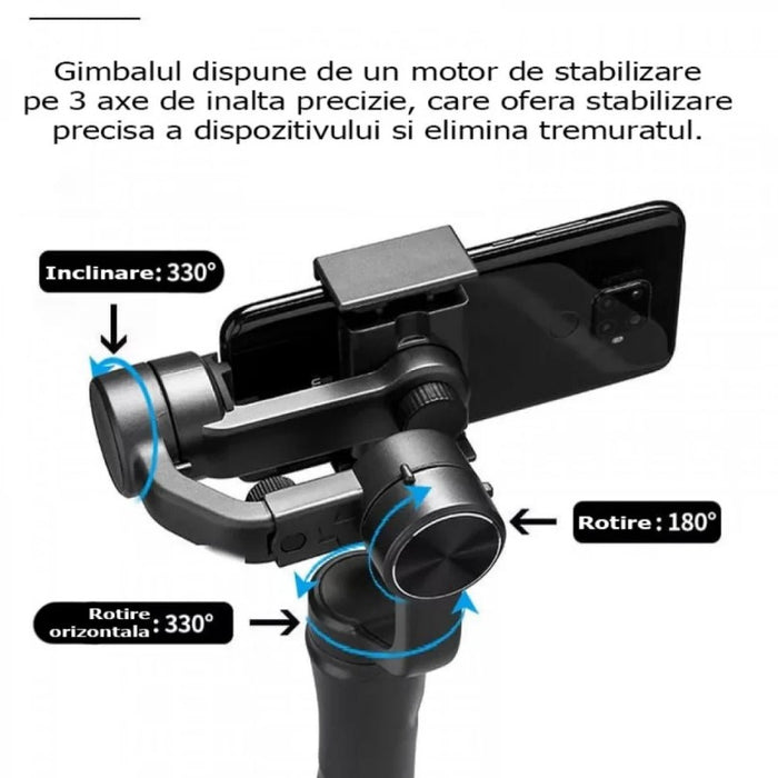 Stabilizator imagine pentru telefon, 60-86mm, Gimbal cu 3 axe, negru