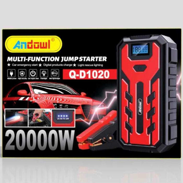 Multifunkcionális CAR -Starter D1020, külső akkumulátor, zseblámpa, 20 000 mAh, 400a kezdőáram, piros fekete