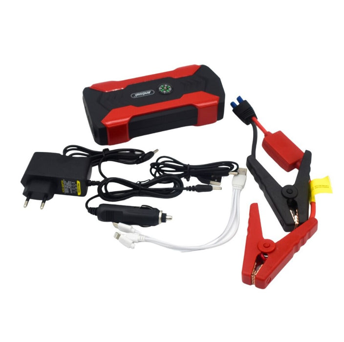 Starter auto multifunctional D1030, 15000mAh, 12V-19V output, 4 iesiri USB, afisaj eletronic, negru cu rosu