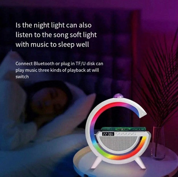 3 -in -1 Зареждаща станция с RGB лампа, безжична, Bluetooth високоговорител, цифров часовник