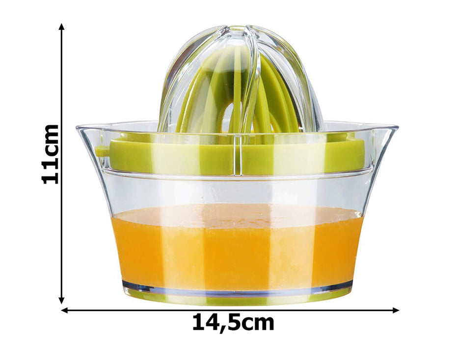 Storcator manual de citrice, din plastic, recipient transparent cu capacitate de 400ml si sita pentru samburi, verde