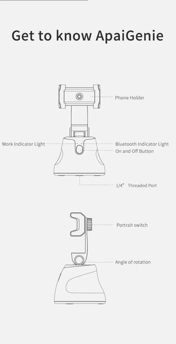 Automatikus támogatás a telefonhoz nyomon követéssel, kamerával, hangszóróval, Bluetooth, 360 °, hordozható, fekete