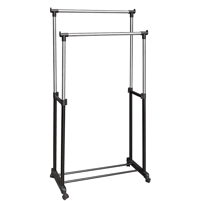 Suport dublu pentru umerase si haine tip stander, cu roti si inaltime reglabila 94-160cm