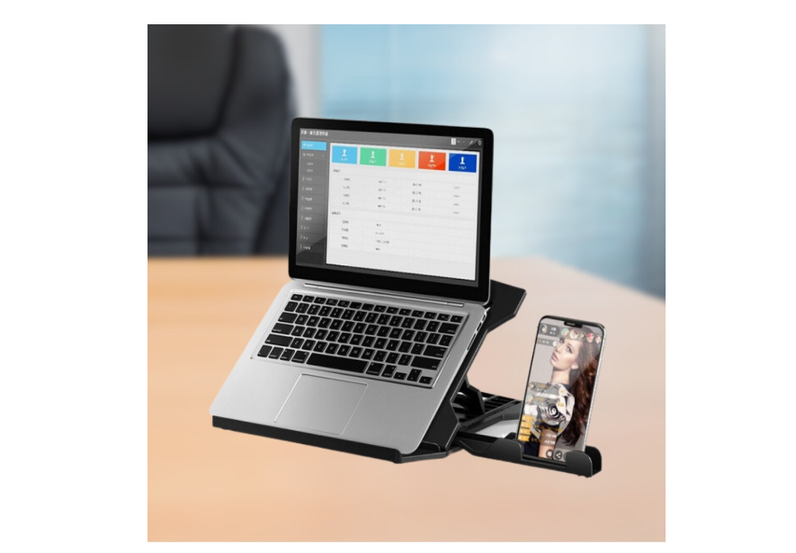 Állítható támogatás a laptop számára, ventilátorral, hordozható, univerzális, fekete